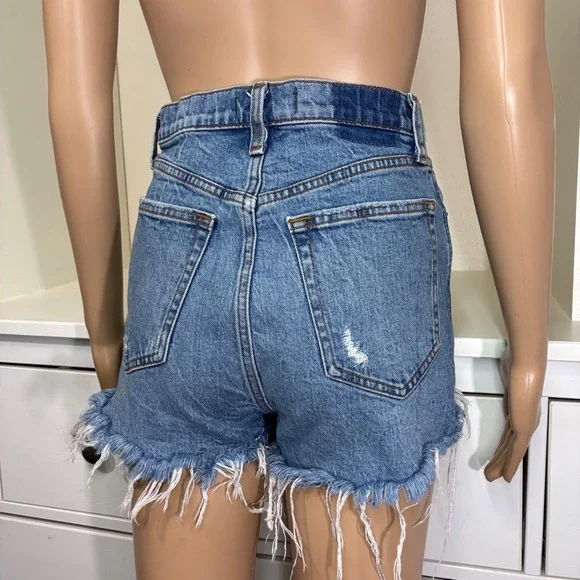 Abercrombie & Fitch Ultra High Rise Mom Shorts Distressed Button Fly Blue 25 0 - Picture 8 of 9
